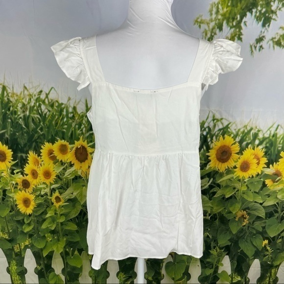 CAMISA White Ruffle Button Empire Waist Top Large - Picture 7 of 13